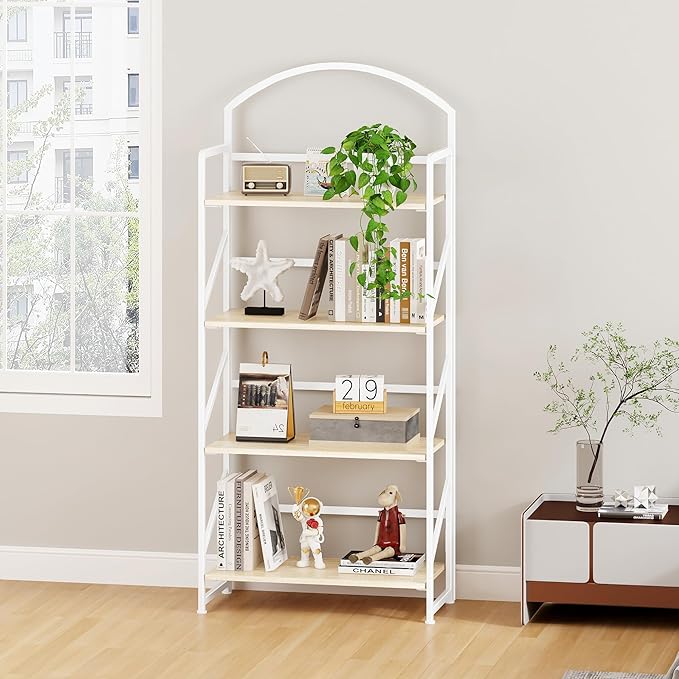 BHG Arched Bookshelf 4 Tier Shelf Storage Organizer Bookcase,No Assembly Folding Book Shelf for Living Room,Bedroom Home Office Rack Bookhelves