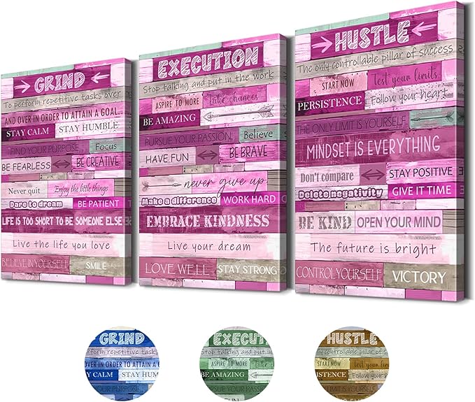 YOUHONG 3 Pieces Inspirational Wall Art Motivational Posters Inspirational Posters Grind Execution Hustle Positive Quotes Wall Decor Easy to Hang Office Art for Office Decor (16''Wx24''Hx3)