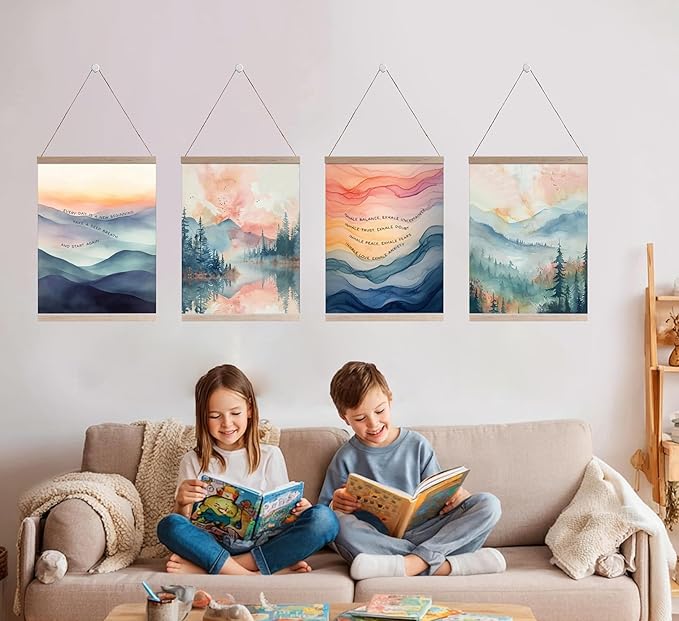 4pcs Mental Health Inhale Exhale Meditation Wall Art Abstract Watercolor Painting Picture Wall Decor Therapy Office Pictures Poster Print Artwork for Meditation Room Calming Corner Decoration Unframed