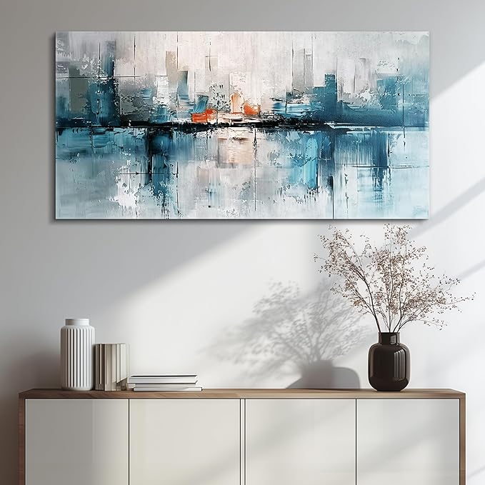 FUHAIHUA Canvas Wall Art For Living Room Large Wall Decor For Office Bedroom Wall Decor Abstract Painting Blue Wall Pictures Prints Wall Artwork Aesthetic Home Decoration Ready To Hang 24x48 In