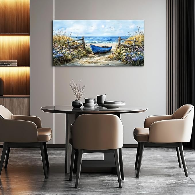 ZUITINGHUA Large Wall Decor For Living Room Canvas Wall Art For Office Modern Wall Decorations For Bedroom Boat Landscape Painting Seaside Pictures Artwork Room Home Decor 24x48 In