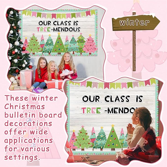gisgfim Merry Christmas Tree Paper Cutouts Winter Tree Classroom Bulletin Board Set for Xmas Winter Holiday Party School Home Wall Decor Supplies