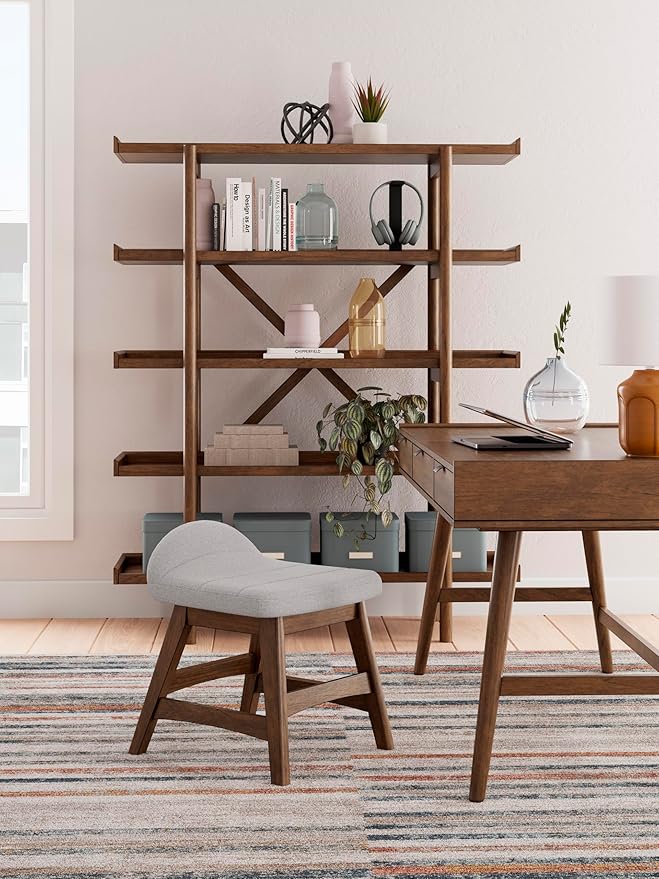 Signature Design by Ashley Lyncott Mid-Century Modern Freestanding 5-Tier 70" Etagere Bookcase, Light Brown