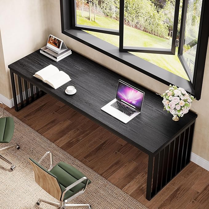 Tribesigns 78" Computer Desk, Extra Long 2-Person Desk with Metal Legs, Double Writing Table with Spacious Space, Industrial Wooden Office Desk, Large Study Desk Workstation for Home Office (Black)