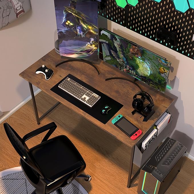 Small Space Writing Desk with Headphone Hooks, Modern Simple Design, Suitable for Study, Home Office and Living Room