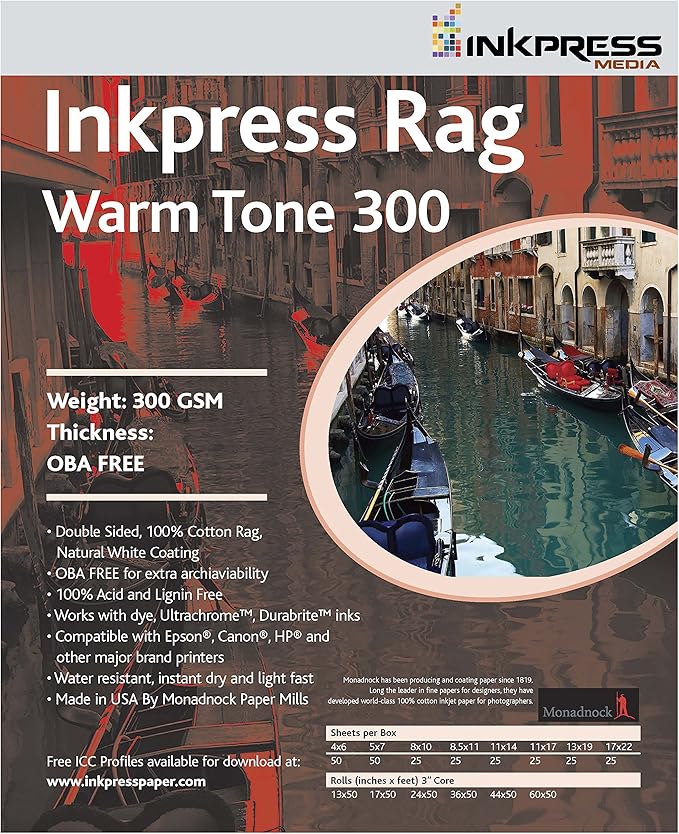 Inkpress Rag Warm Tone 300gsm/24mil 5x7 50 Sheets