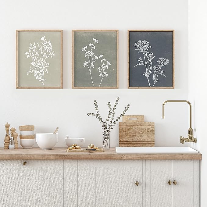 Framed Boho Wall Art Set of 4 for Wooded Minimalist Botanical Print Wall Art for Rustic Vintage Farmhouse Home Kitchen Wall Decor (Brown, 16"x20")