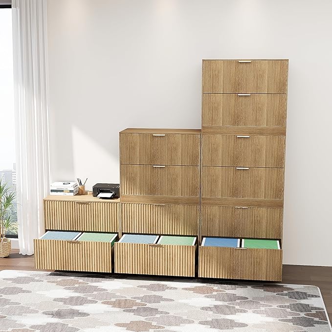 Wooden Two-Drawer Filing Cabinet,Horizontal Home Office Filing Cabinet with Three-Level Adjustable Hanging Rails,Doubles as A Printer Stand,Suitable for A4/Letter/Legal Sizes (Natural-05)