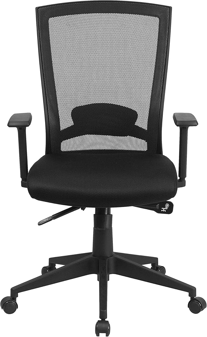 Flash Furniture Cleo Mid-Back Black Mesh Executive Swivel Ergonomic Office Chair with Back Angle Adjustment and Adjustable Arms