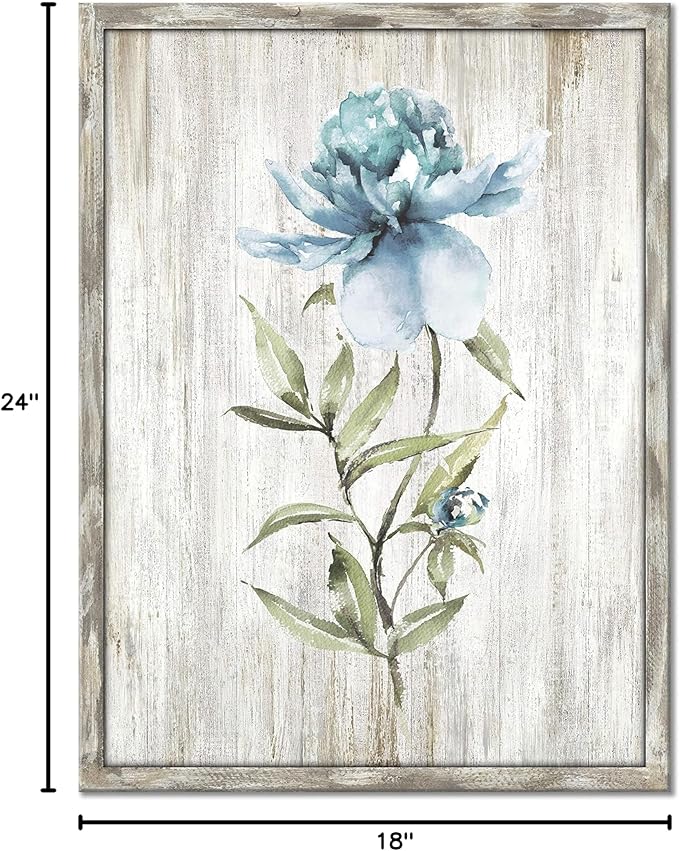 UTOP-art Framed Flower Wall Art Print: Blossom Floral Picture Prints on Rustic Wooden Textured Artwork Painting for Living Room (24'' x 18'' x 1 Panel)