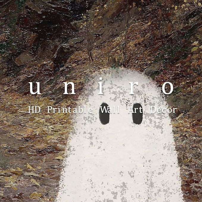 uniro Vintage Halloween Ghots Canvas Wall Art Cute Ghost in Field Pictures Wall Decor Spooky Gothic Dark Academia Paintings Prints for Living Room Bedroom Bathroom, Halloween Home Wall Decor( 8" x 10"-UNFRAMED)