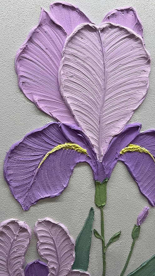 YaSheng Art- Handmade Modern Wall Art Oil Paintings , 3D Textured Wall Art Purple Iris Floral Original Artwork Painting, Modern Minimalist Abstract Wall Art painting, Wall Art for living room Bedroom Wall Deco Home, Framed Wall Art Pictures 36X24 Inch