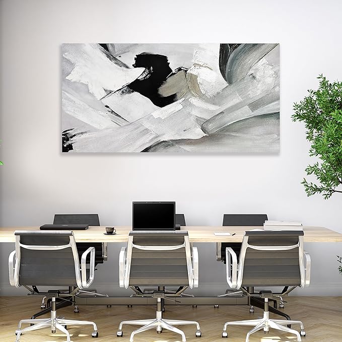 Abstract Wall Art Home Wall Decor Black White and Grey painting Abstract Canvas Art Framed Artwork Modern Home Wall Decor for Living Room Bedroom Office 24"x48"