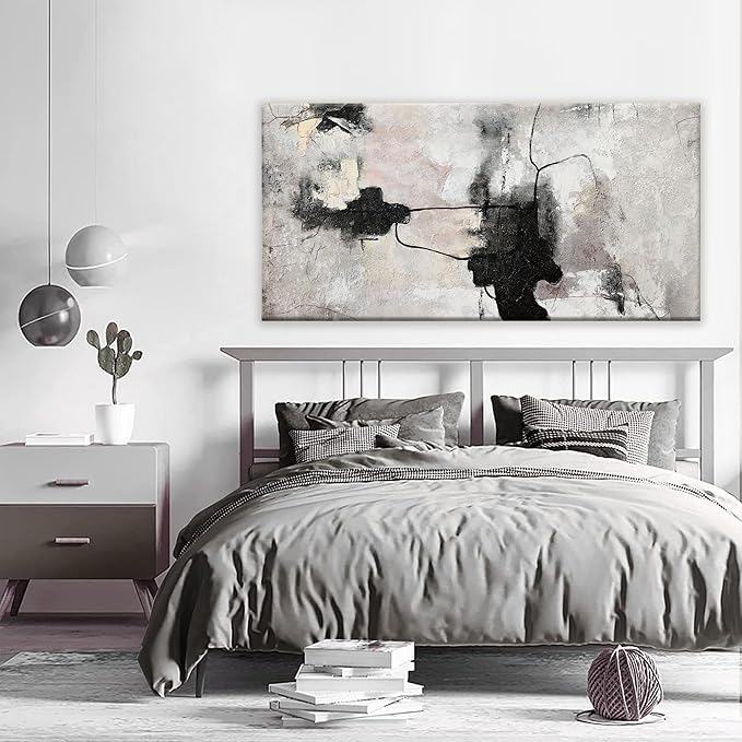 QSQ Black And Off-White Abstract Wall Art For Living Room Decor Artwork Canvas Art Wall Decor Modern Canvas Prints Pictures Abstract Wall Decor For Home Hotel Decoration 24 x 48 Inch