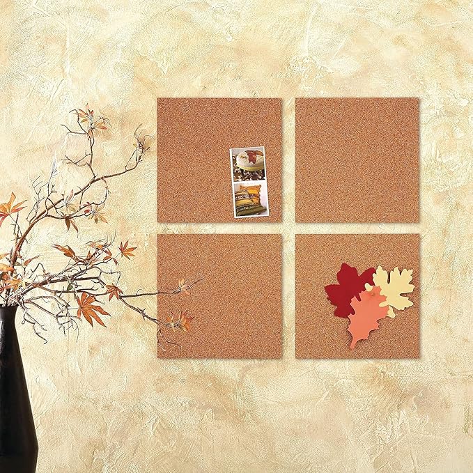 Corksidol Cork Board Tiles 12"x12" Bulletin Board-Cork Board- Ultra Strong Self Adhesive Backing for Classromm/Office/Floor/Wall/DIY-4 Pack