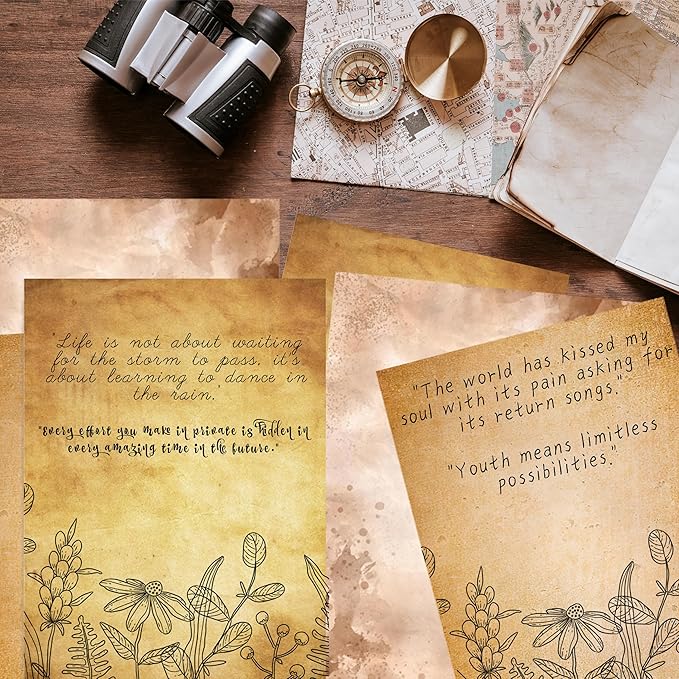 FUNCLASS Brown Printer Vintage Paper, Stationary Paper 50 Sheets, Letter Writing Stationery 210 x 285mm, Vintage Stationary for Invitations, Certificates, Diplomas, Awards, Resumes, Crafts