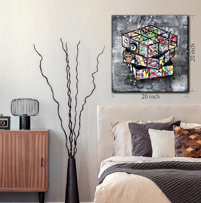SIXTTART Banksy Canvas Wall-Art For Living Room - Street Graffiti Wall Art for Bedroom - Large Abstract Painting Pop Art Modern Home Office Decor 20" W x 20" H Stretched And Framed Ready to Hang