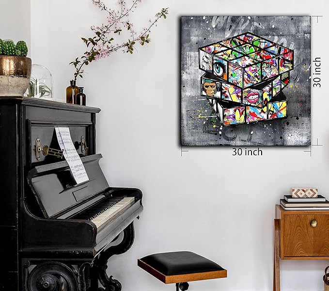 SIXTTART Graffiti Wall-Art - Banksy Canvas Wall Art For Living Room Large Size - Abstract Art Wall Decor - Street Pop Art Modern Art Wall Decor 30" W x 30" H Stretched And Framed Ready To Hang