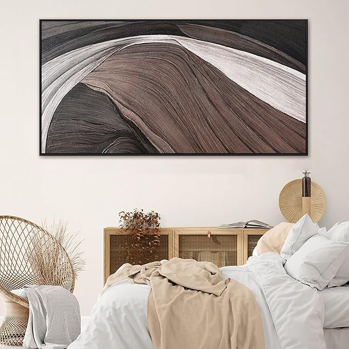 Large Abstract Wall Art For Living Room Black And White Canvas Art Wall Decor Painting Brown Maximalist Artwork Picture For Bedroom Dinning Room Modern Home Wall Decor 29 X 58 In With Framed