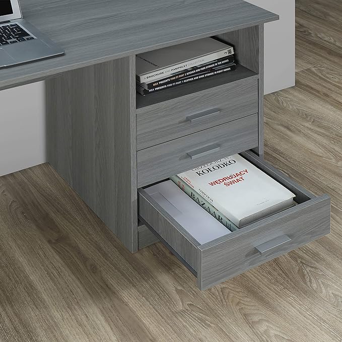 Techni Mobili 51" Classic Computer Desk with Drawers, 3-Drawer Home Office Desk with Storage (Light Grey)