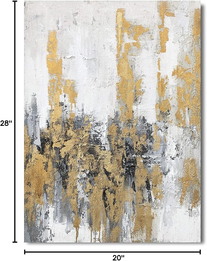 Yihui Arts Modern Abstract Skyline Canvas Wall Artwork with Gold Foil Hand Painted Art Painting Pictures for Living Room Bathroom Home Decoration