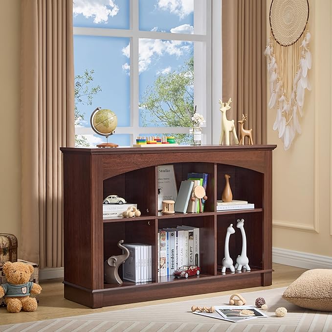 LIDYUK Bookshelf, 6-Cube Bookcase and Kids Bookshelf, Wooden Storage Cabinet with Cube Organizer, Modern Book Shelf Furniture, Living Room, Office Storage, Toy Organizer, Display Cabinet Cherry