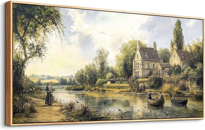 ERQINHUA Large Canvas Wall Art For Living Room Restaurant Wall Decor For Bedroom Office Mural Vintage Watercolour Countryside Scenery Wall Picture Printing Artwork Home Decor Wood Framed 30x60 In