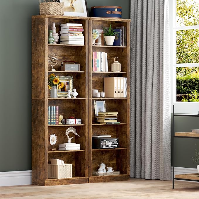 75" Tall Bookshelf, 6-Tier Floor Standing Bookcase with 2 Adjustable Shelves, 24" Wide Open Storage Shelf, Modern Display Organizer for Home Office, Living Room, Bedroom, Study