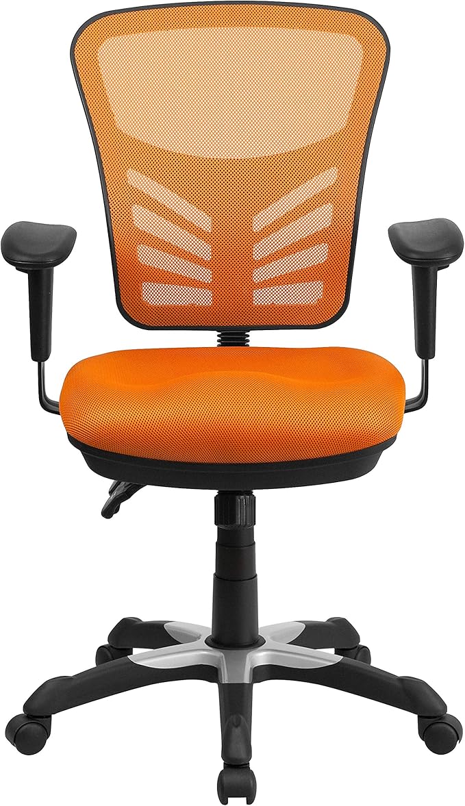 Flash Furniture Nicholas Mid-Back Swivel Office and Gaming Chair, Ergonomic Mesh Office Chair with Adjustable Lumbar Support and Height, Orange