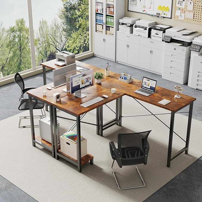 DUMOS L Shaped Desk, Computer Gaming Desks Corner Office Table with CPU Shelf for Home Study Writing Work Station 50 Inch, Rustic Brwon