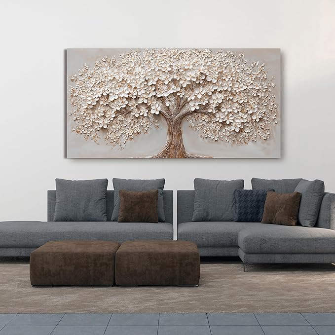 Canvas Wall Art Decor Botanical Wall Art Pictures for Living Room Canvas Art Wall Decor Tree of Life Wall Art Decor Modern Large White Wall Art Prints Artwork for Walls Bedroom Office Decor 24" X 48"