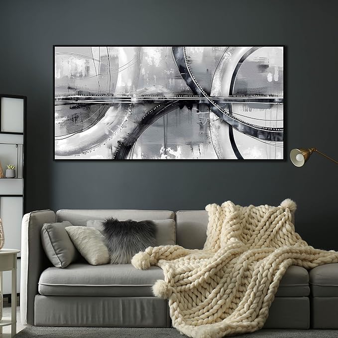 AOZEMI Abstract Painting Wall Art Black and White Canvas Wall Decorations for Living Room Large Pictures Home Office 29"x59"