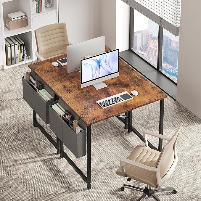 OLIXIS Computer Desk 31 Inch Home Office Desks for Small Spaces, Gaming Writing Study Work Table with Storage Bag for Bedroom, Rustic Brown