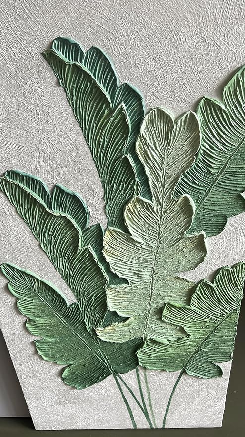 YaSheng Art- large Vertical Wall Art Oil Paintings ,Handmade 3D Textured Wall Art Green Large leaf plant Artwork paintings ,Modern Minimalist Abstract Wall Art painting, Wall Art for living room Bedroom Wall Deco Home, Framed Wall Art Pictures 30x60inch