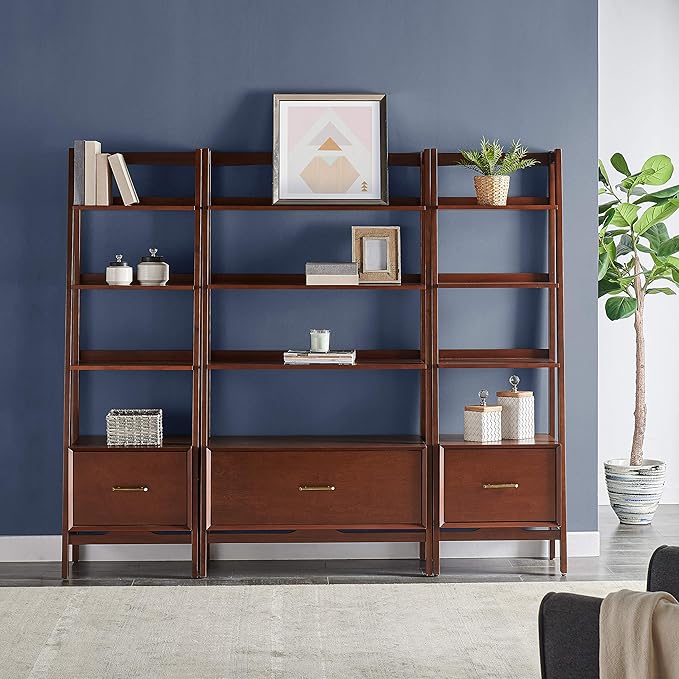 Crosley Furniture Landon 3-Piece Bookshelf Etagere Set, Bookcase with Shelves and File Drawers, Mahogany