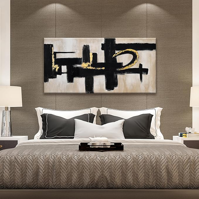 QSQ Black Abstract Wall Art Minimalist Canvas Art Wall Decor Paintings Artwork For Walls Modern Abstract Art Prints Picture For Bedroom Hallway Office Home Wall Decor 20" W x 40" L