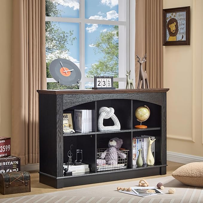 LIDYUK Black Bookshelf, 6-Cube Bookcase and Kids Bookshelf, Wooden Storage Cabinet with Cube Organizer, Modern Book Shelf for Living Room, Office Storage, Display Cabinet