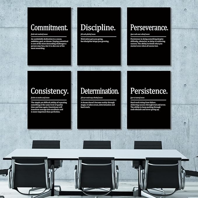 COSCTOR Set of 6 Motivational Wall Art Decor Inspirational Quotes Framed Canvas Black and White Pictures for Workplace Office Garage Gym Classroom Bedroom(Framed,12x16)