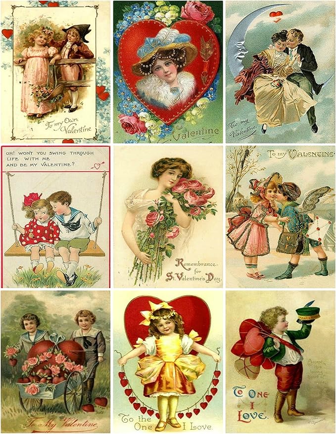 Bundle of 4 Valentine's Day Card Images Collage Sheets, Set of 4, Set #2 for Altered Art, Scrapbooking, Design, Card Making