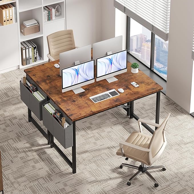OLIXIS Computer Desk 47 Inch Home Office Desks for Small Spaces, Gaming Writing Study Work Table with Storage Bag for Bedroom, Rustic Brown