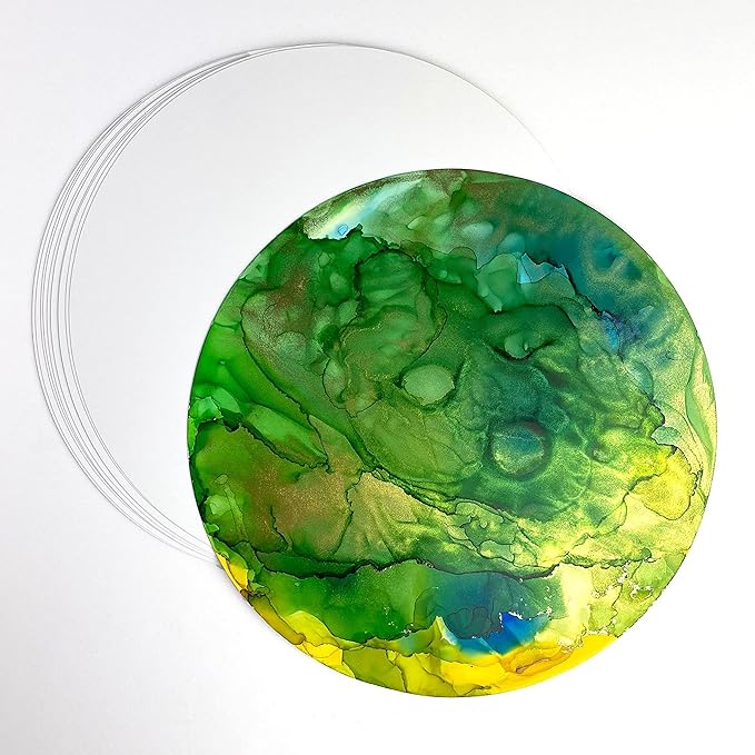 Alcohol Ink Synthetic Paper & Watercolor - Non-Absorbent, Heavy Weight & Tear Resistant - Forgiving - Many Inks Wipe Off Clean for Easy Reuse On White - White EVO Circles Variety Sizes (6 Pack)