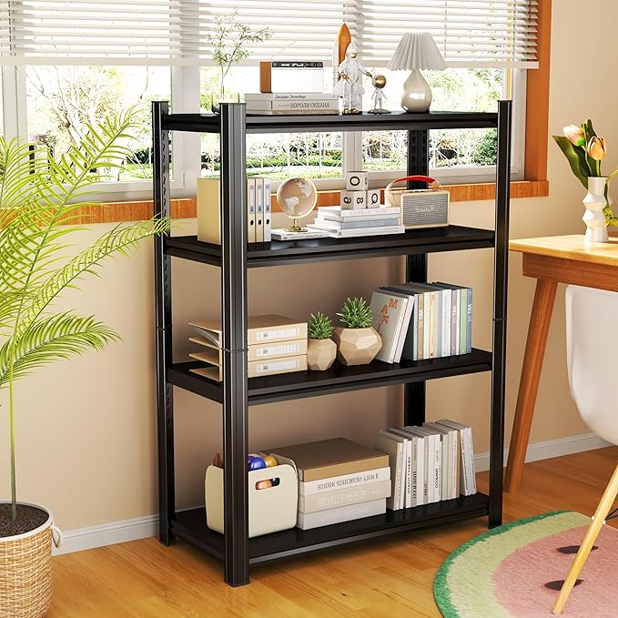 20" W*54" H Book Shelf,4 Tier Metal Wide Bookshelf,Heavy Duty Book Shelfs,Adjustable Shelving Unit,Tall Bookcase,Industrial Bookshelf for Living Room,Bedroom,Office and Library