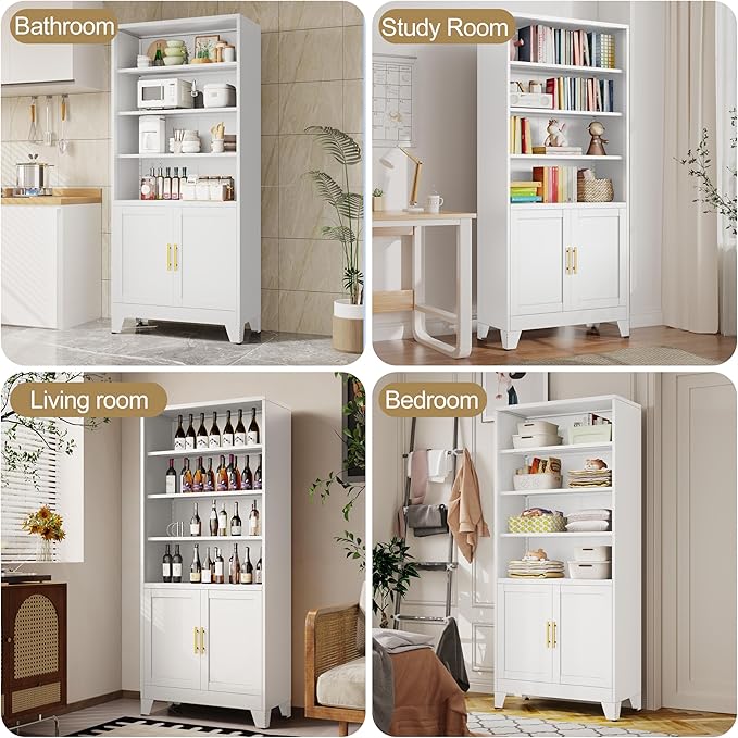 71" H Tall Metal Bookcases and Bookshelves with 2 Doors and Adjustable Shelves,Tall Storage Cabinet Industrial Bookshelf 6-Tier Open Display Shelf,Decor Furniture for Living Room, Bedroom