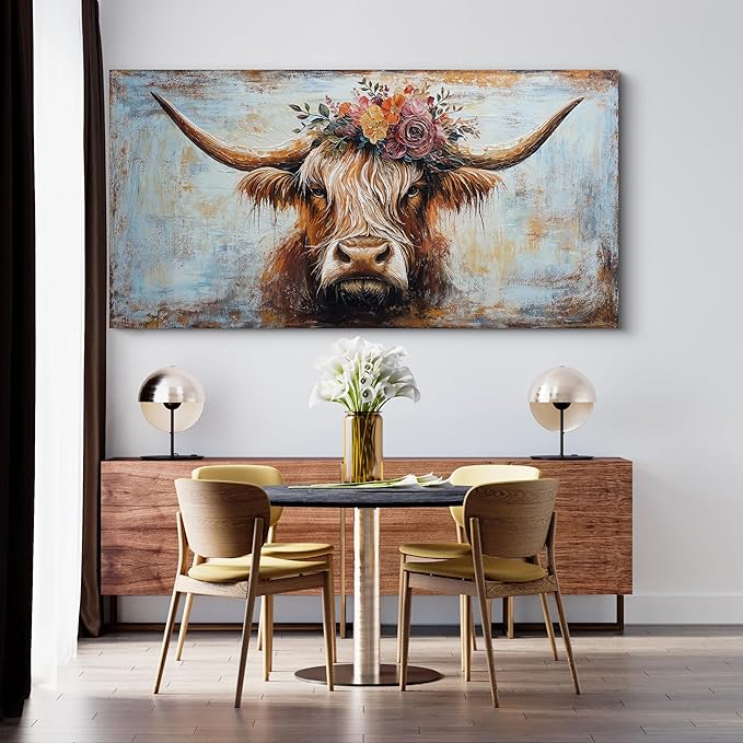 Canvas Wall Art Decor Canvas Art Wall Decor Oversized Wall Art Picutures for Living Room Highland Cow Wall Art Prints Large Vintage Wall Art Decor Artwork for Walls Home Bedroom Office Decorations 35" X 70"
