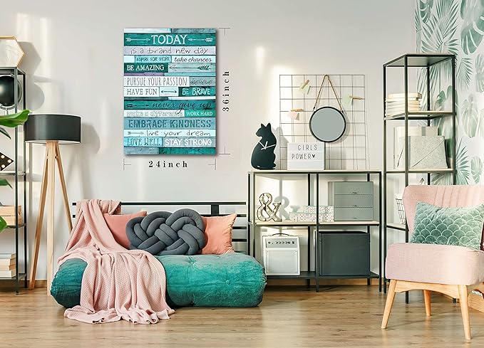 Large Inspirational Wall-Art - Positive Office Wall Decor - Teal Motivational Wall Art - Framed Canvas Art Easy to hand Size 24x36 Inches
