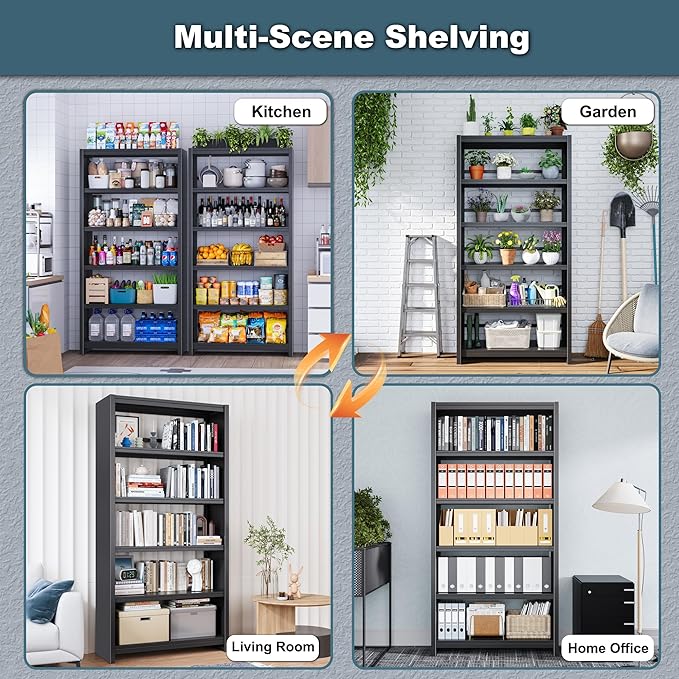 69" Metal Bookshelf,6 Tier Library Bookcase,Bedroom Bookshelves and Bookcases,Tall Book Case/Shelves for Living Room,Office,Black Large Bearing Book Shelf