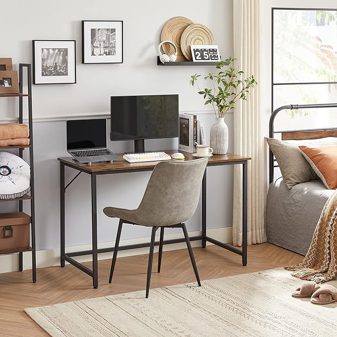 VASAGLE Computer Desk, Office Work Desk, 47.2 x 23.6 x 29.9 Inches, for Study, Bedroom, Home Office, Living Room, Rustic Brown and Ink Black ULWD039B01