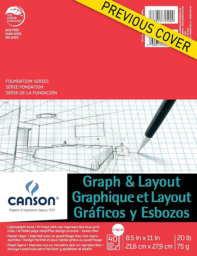 Canson Artist Series Graph and Layout Paper, 4 by 4 Blue Grid, Foldover Pad, 8.5x11 inches, 40 Sheets (20lb/75g) - Artist Paper for Adults and Students - Colored Pencil, Marker, Ink, Pen