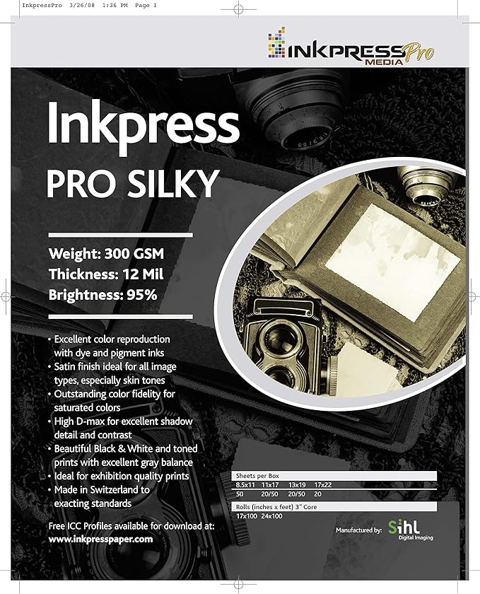 INKPRESS MEDIA Pro Silky 300 GSM, 12 Mil, 94 Percent Bright Paper (#PL111450)