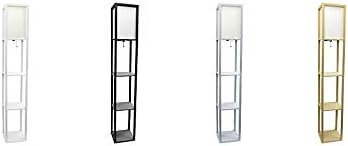 Simple Designs LF1014-BLK 62.5" Modern Etagere Organizer Storage 3 Shelf Floor Lamp with White Linen Fabric Shade for Home Décor, Office, Study, Bedroom, Living Room, Dining Room, Black